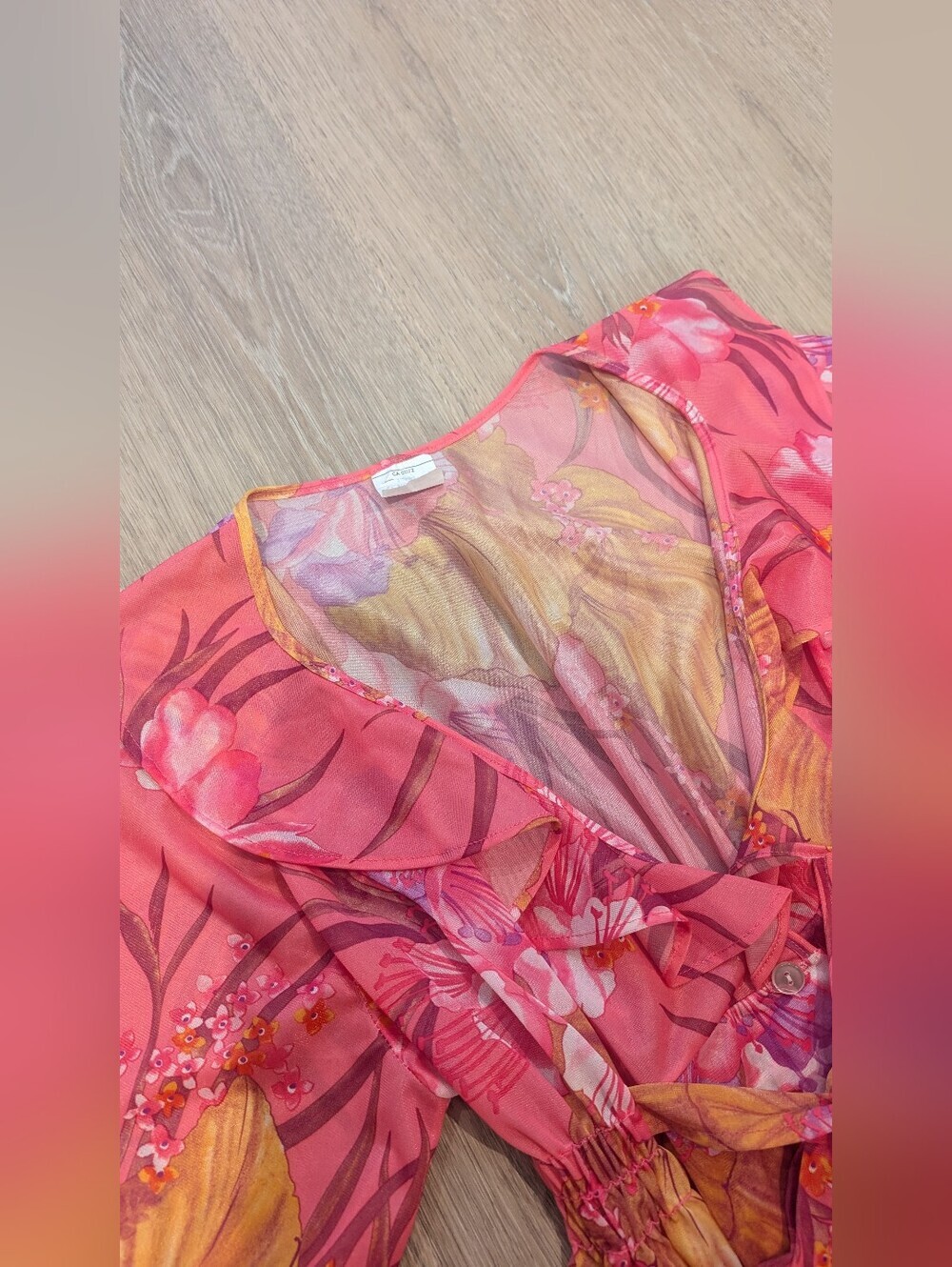 Vintage Pink Floral Maxi Duster Dress Boho Button Front - Picture 8 of 10